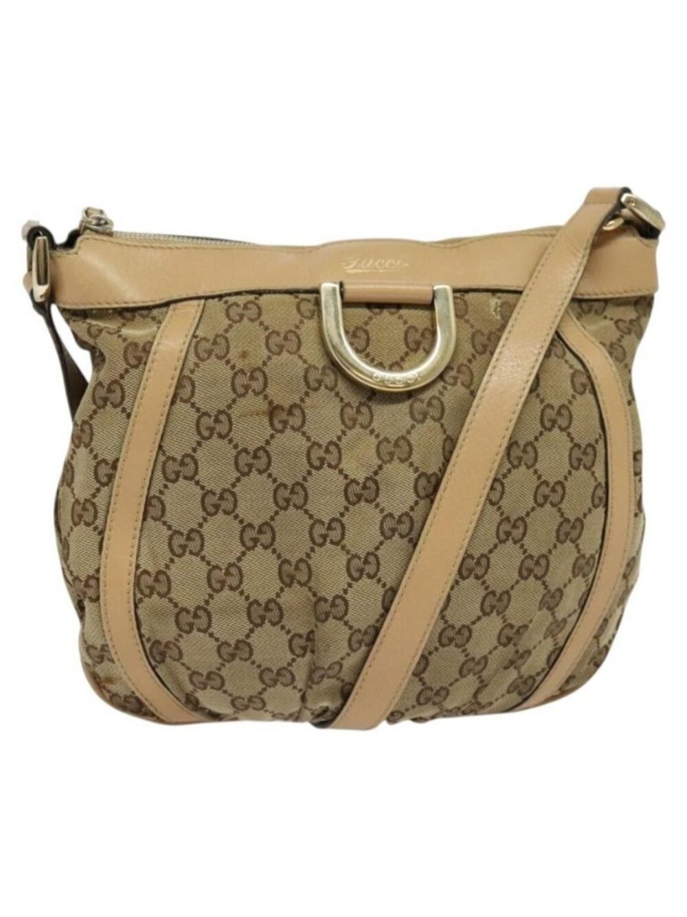 Authentic GUCCI GG Canvas Shoulder Bag Beige Gold 203257